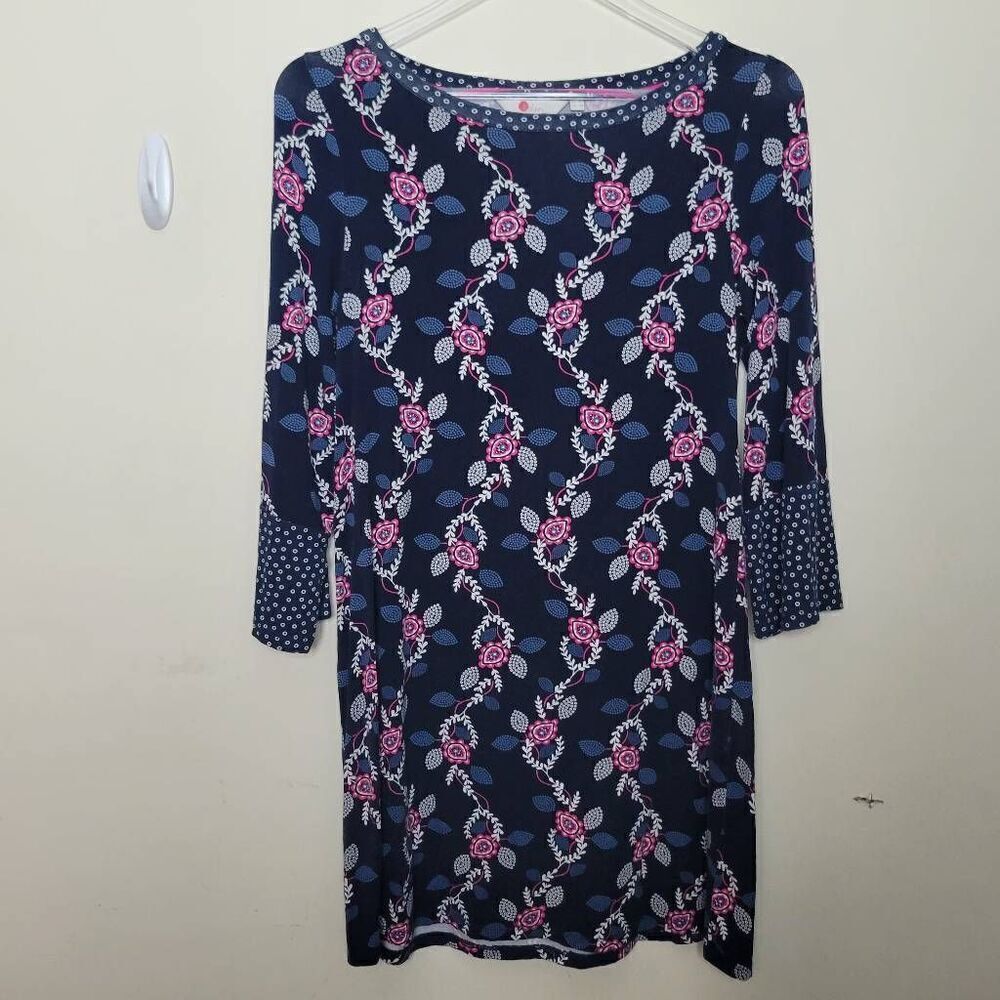 Boden Amy Jersey Tunic Dress in Navy Floral Stamped Vine Size 4R